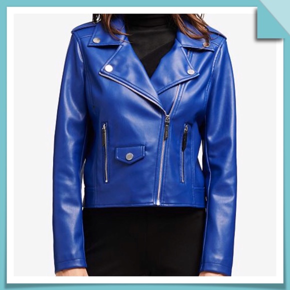 dkny blue leather jacket